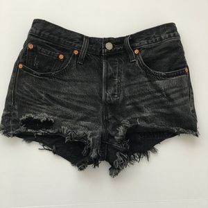 Levis 501 black cutoff distressed button fly 26